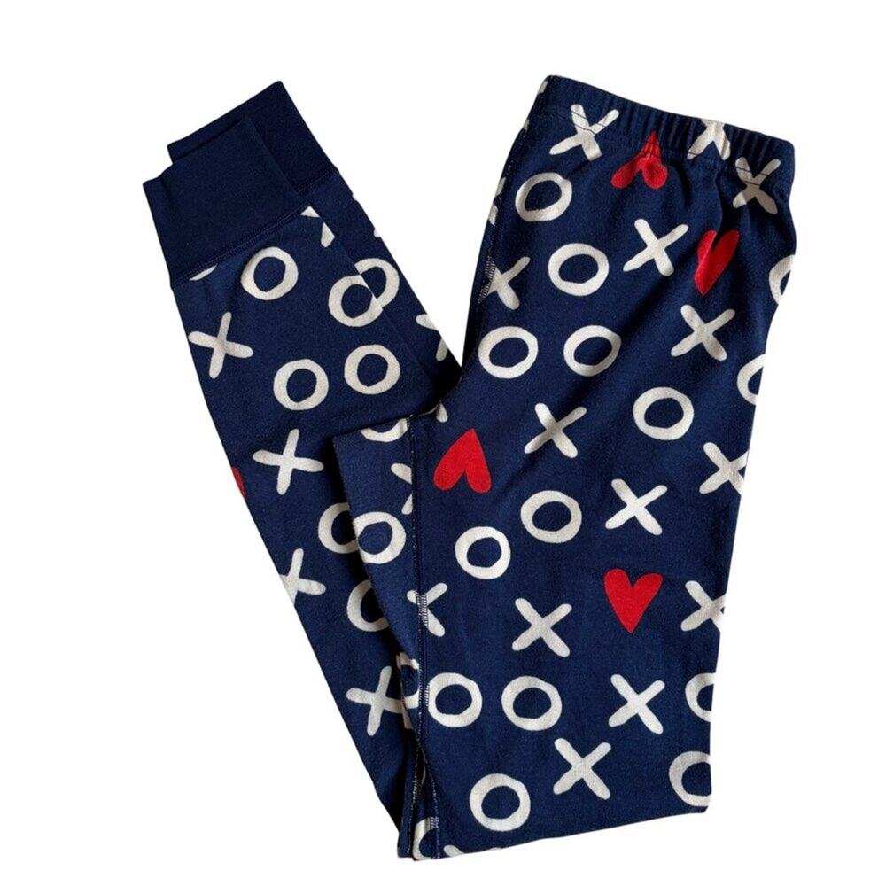 Hanna Andersson Hugs & Hearts (XOXO Hearts) PJ Bottoms (Navy, White & Red) - XS